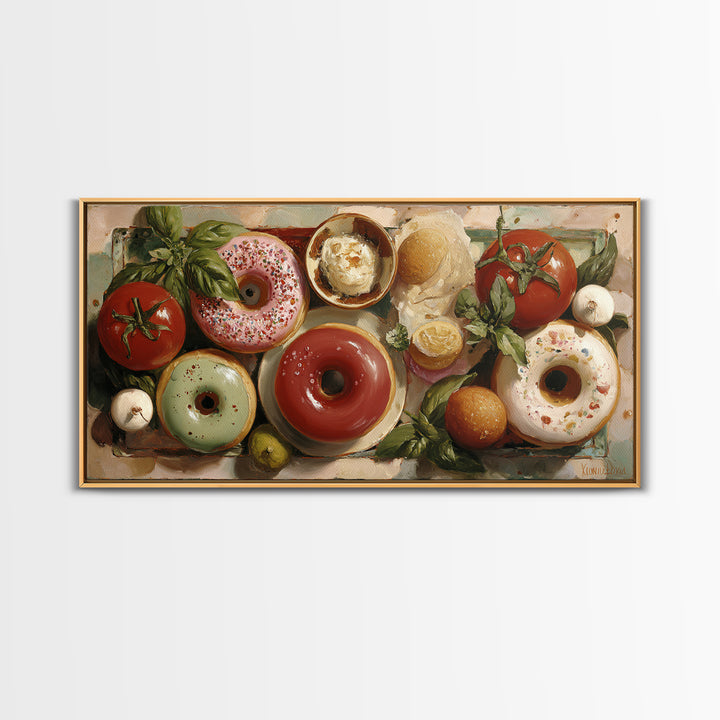 Whimsical Donut Assortment Canvas Print, Bakery Art, Kitchen Prints, Bakery Decor, Oil Painting, Patisserie, Fine Art, BAK-2x1-77