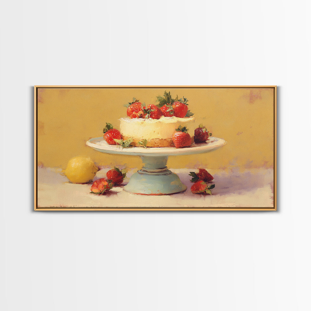 Pastel Cake Stand Framed Canvas Print, Bakery Art, Food Art, Bakery Decor, Watercolor Art, Patisserie, Kids Art, BAK-2x1-81