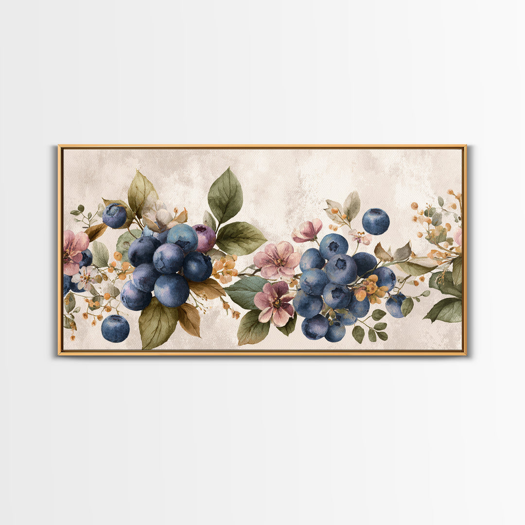 Blueberry Galette with Rustic Farmhouse Texture Framed Canvas Print, Bakery Art, Watercolor Painting, Bakery Decor, Patisserie, BAK-2x1-91