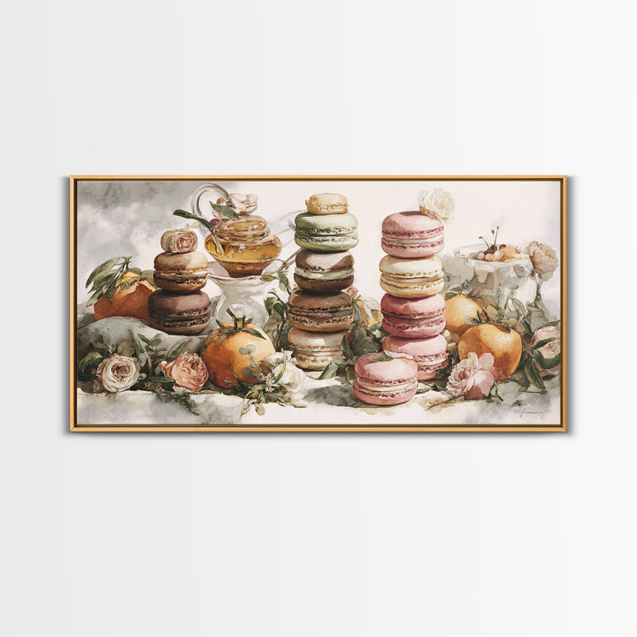 Single Perfect Macaron Tower Framed Canvas Print, Bakery Art, Neutral Decor, Bakery Decor, Fine Art, Patisserie, Home Decor, BAK-2x1-95