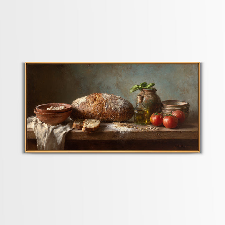 Rustic Loaf of Bread Framed Canvas Print, Bakery Art, Watercolor Print, Bakery Decor, Oil Painting, Patisserie, Fine Art Print, BAK-2x1-96