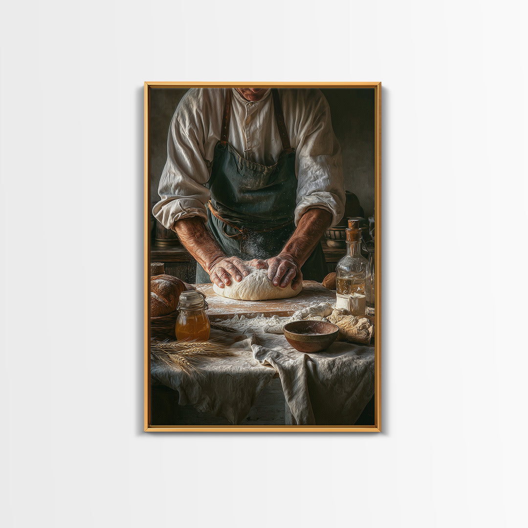 Baker Hands Shaping Dough Framed Canvas Print, Bakery Art, Digital Print, Bakery Decor, Fine Art, Patisserie, Kitchen Art Print, BAK-2x3-1