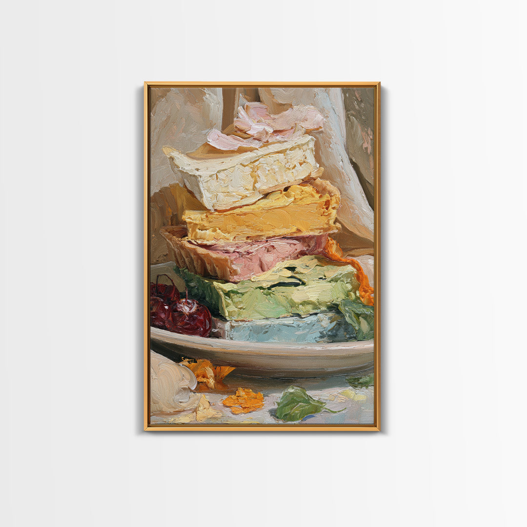 Cherry Tart Still Life Framed Canvas Print, Bakery Art, Watercolor Painting, Bakery Decor, Patisserie, Aesthetic Wall Art, BAK-2x3-13