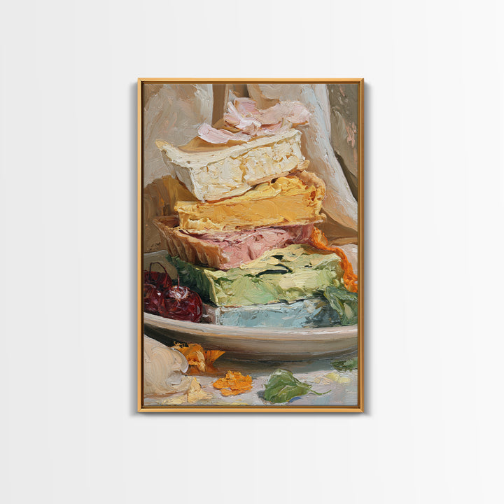 Cherry Tart Still Life Framed Canvas Print, Bakery Art, Watercolor Painting, Bakery Decor, Patisserie, Aesthetic Wall Art, BAK-2x3-13