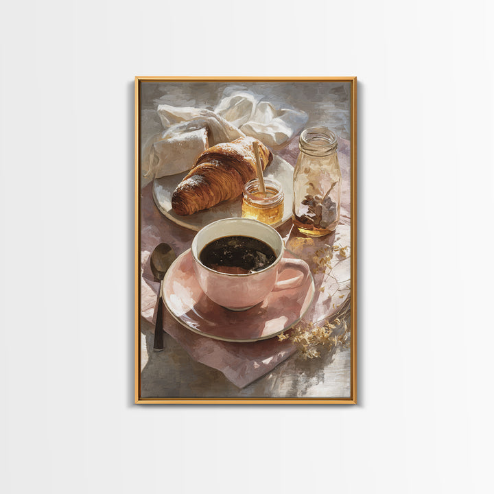 Painterly Eclair and Coffee Still Life Framed Canvas Print, Bakery Art, Kitchen Prints, Bakery Decor, Oil Painting, Patisserie, BAK-2x3-20