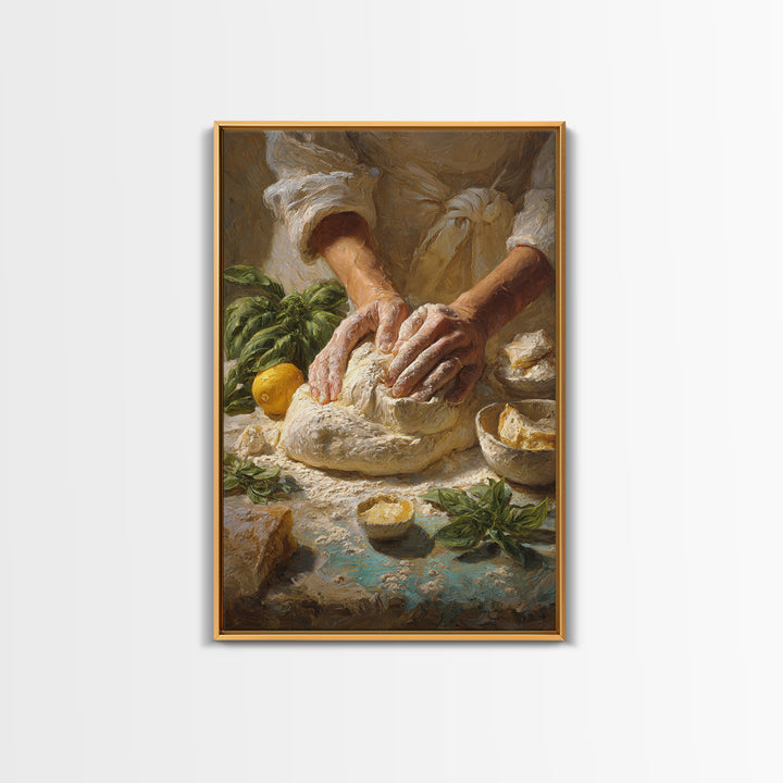 Baker Hands Shaping Dough Framed Canvas Print, Bakery Art, Digital Print, Bakery Decor, Fine Art, Patisserie, Kitchen Art Print, BAK-2x3-25