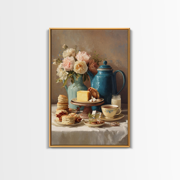 Tea and Scone Arrangement Framed Canvas Print, Bakery Art, Neutral Wall Art, Bakery Decor, Patisserie, Statement Artwork, BAK-2x3-28