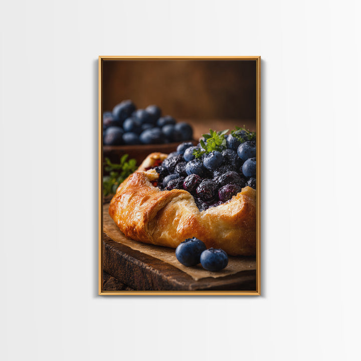 Blueberry Galette with Rustic Farmhouse Texture Canvas Print, Bakery Art, Wall Decor, Bakery Decor, Fine Art, Patisserie, BAK-2x3-31