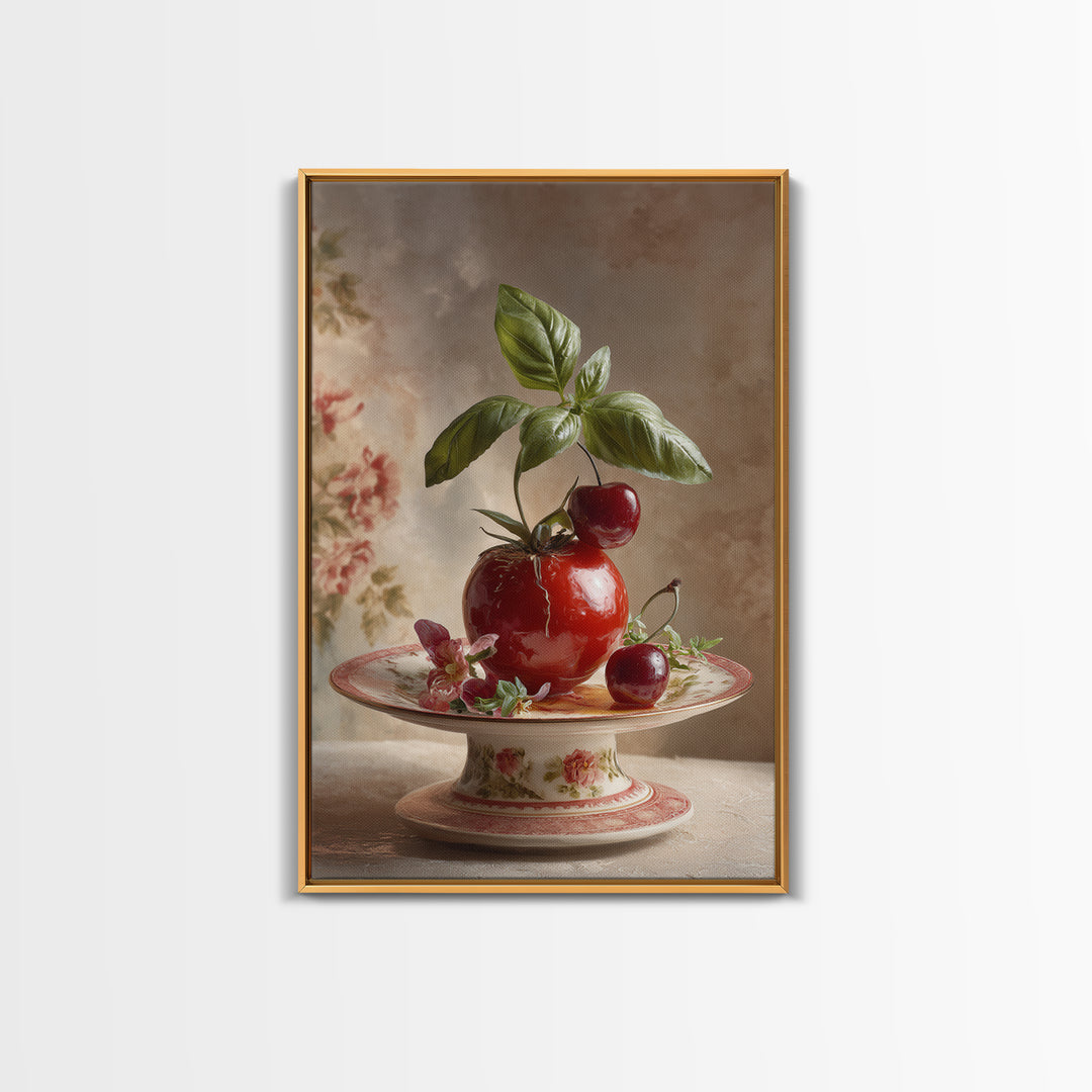 Cherry Tart Still Life Framed Canvas Print, Bakery Art, Watercolor Painting, Bakery Decor, Patisserie, Aesthetic Wall Art, BAK-2x3-37