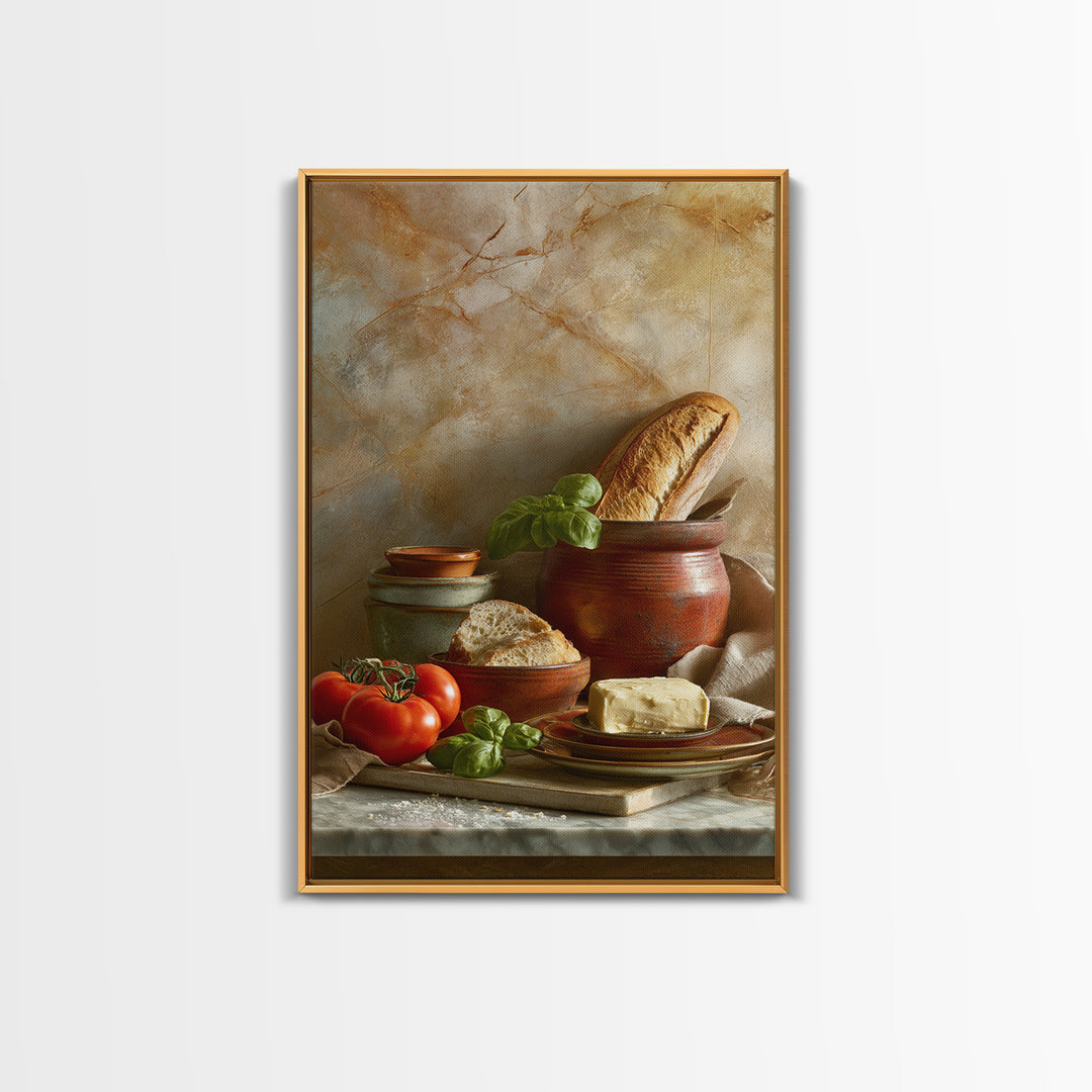 Baguette and Butter Still Life on Marble Canvas Print, Bakery Art, Contemporary Art, Bakery Decor, Fine Art, Patisserie, BAK-2x3-40