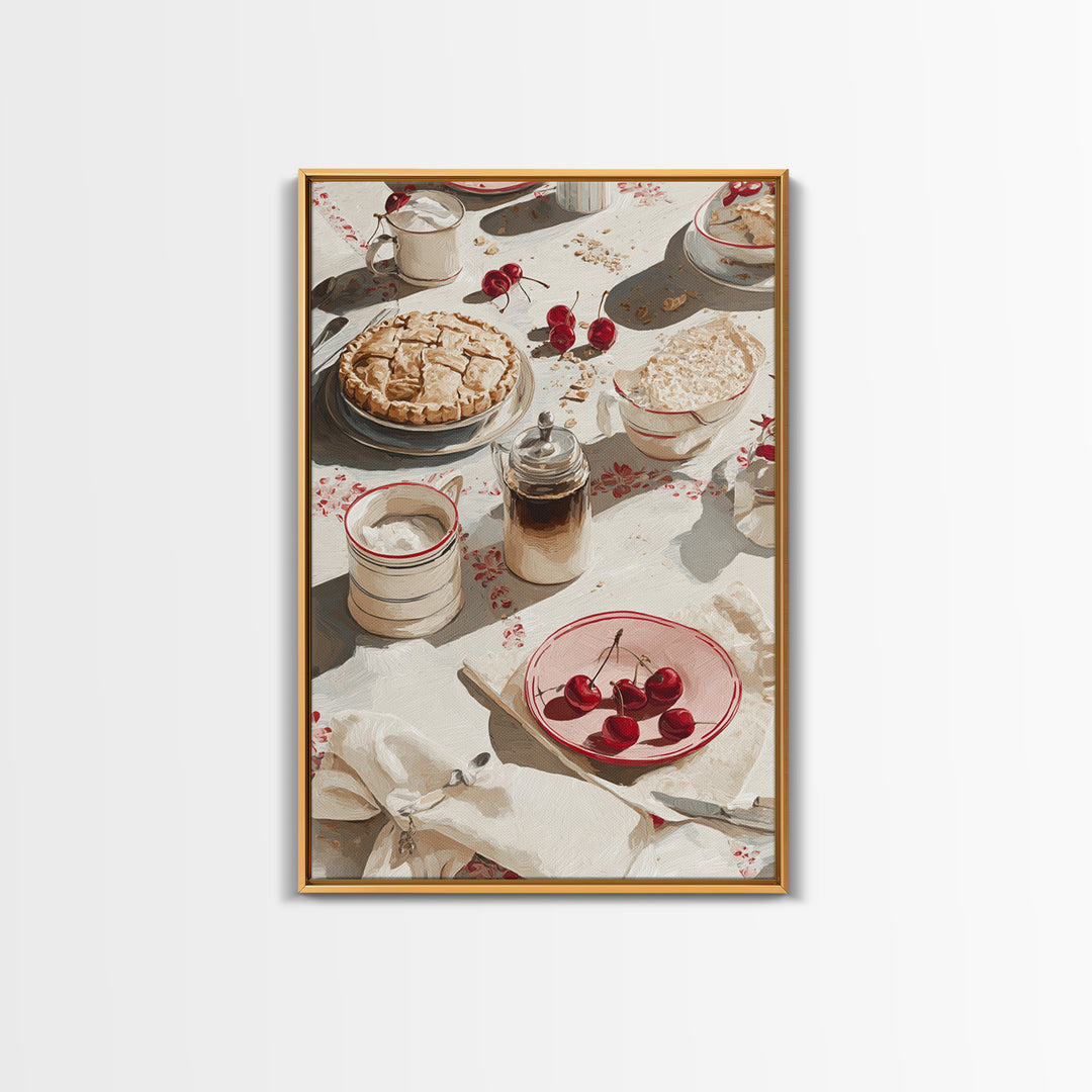 Retro Diner Pie Illustration Framed Canvas Print, Bakery Art, Bakery Decor, Watercolor Art, Patisserie, Kitchen Prints, BAK-2x3-48