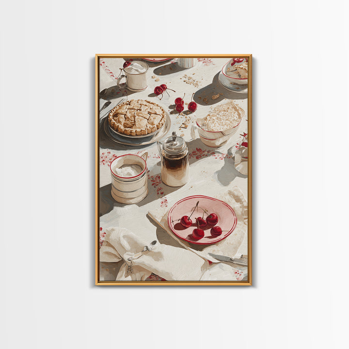 Retro Diner Pie Illustration Framed Canvas Print, Bakery Art, Bakery Decor, Watercolor Art, Patisserie, Kitchen Prints, BAK-2x3-48