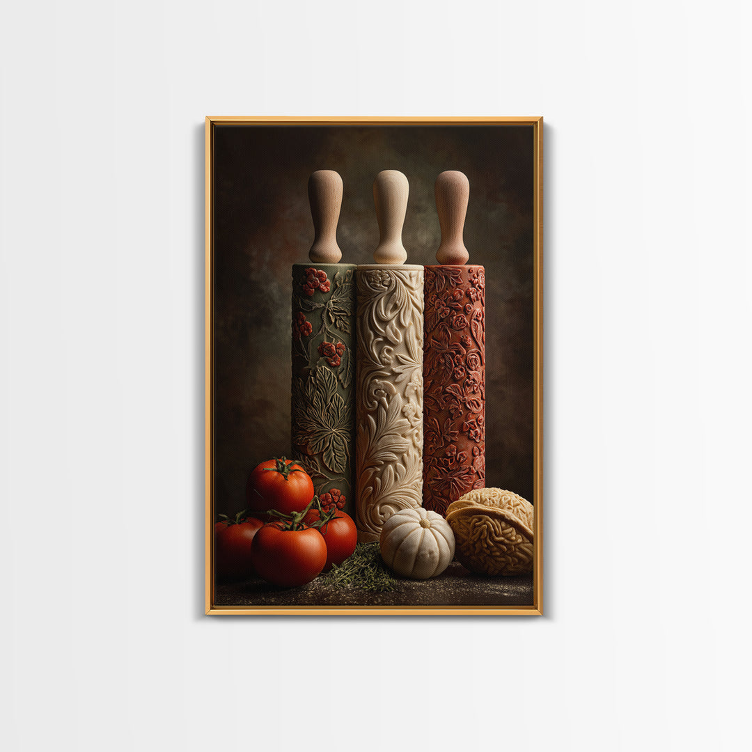 Patisserie Pattern of Rolling Pins and Pastries Canvas Print, Bakery Art, Printable Art, Bakery Decor, Watercolor Art, BAK-2x3-5