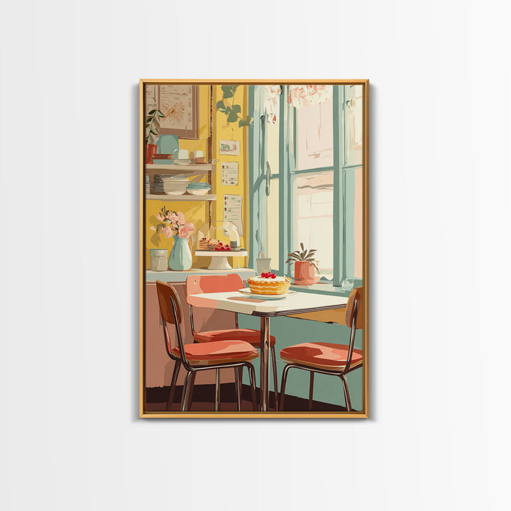 Retro Diner Pie Illustration Canvas Print, Bakery Art, Kitchen Wall Art, Bakery Decor, Oil Painting, Patisserie, BAK-2x3-72
