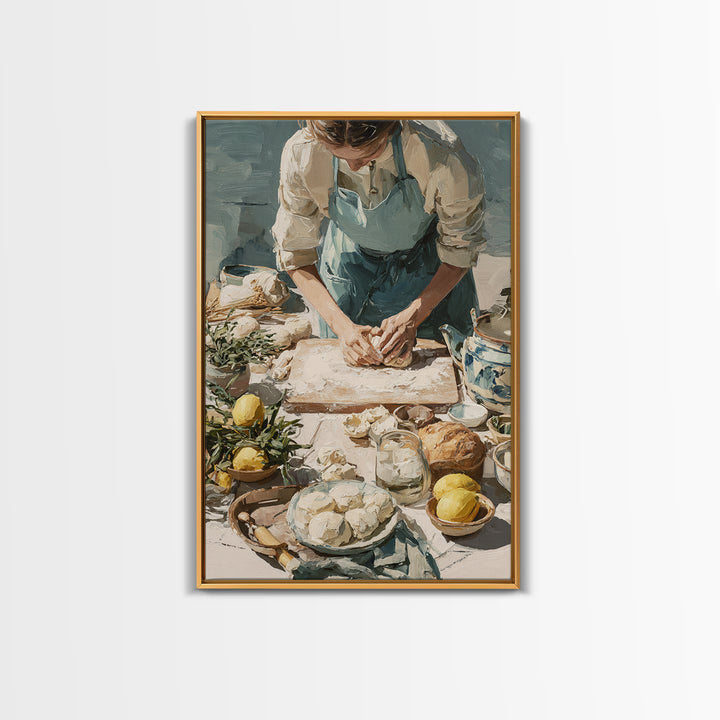 Baker Hands Shaping Dough Framed Canvas Print, Bakery Art, Digital Download Art, Bakery Decor, Patisserie, Neutral Decor, BAK-2x3-73