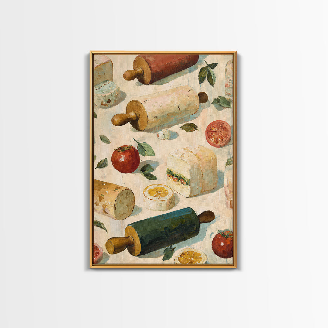 Patisserie Pattern of Rolling Pins and Pastries Canvas Print, Bakery Art, Kitchen Art Print, Bakery Decor, Fine Art, Patisserie, BAK-2x3-77