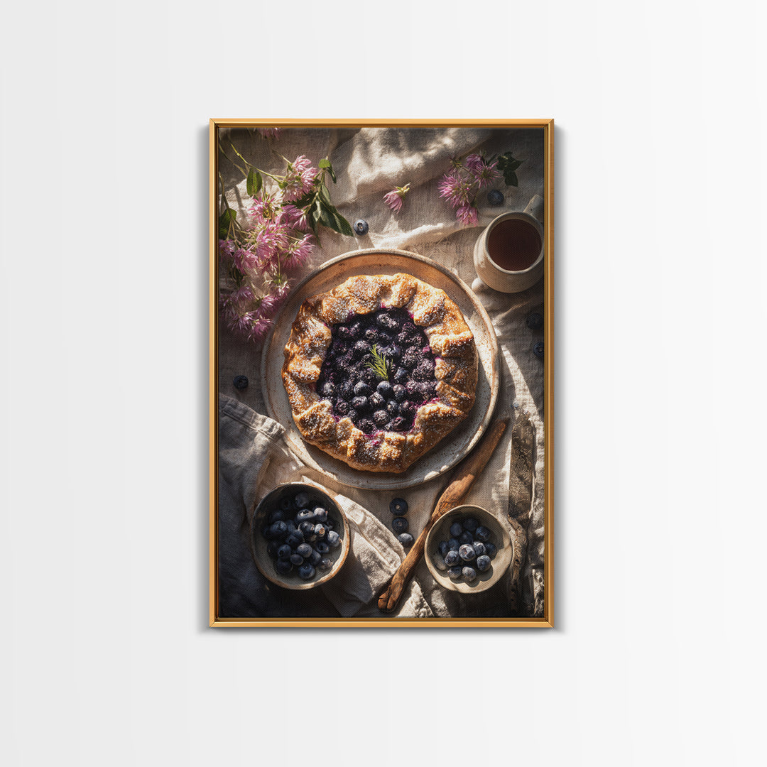 Blueberry Galette with Rustic Farmhouse Texture Canvas Print, Bakery Art, Watercolor Art, Bakery Decor, Fine Art, Patisserie, BAK-2x3-79