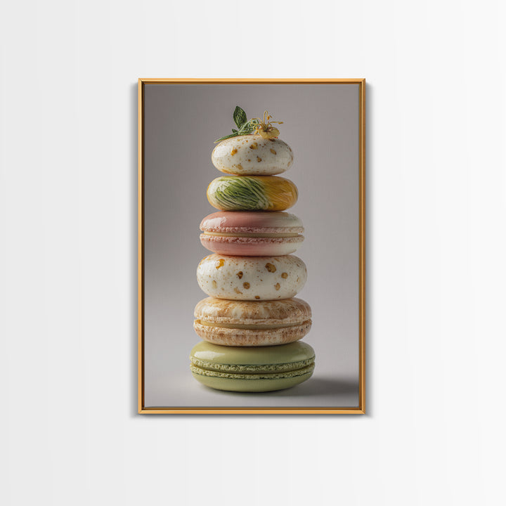 Single Perfect Macaron Tower Framed Canvas Print, Bakery Art, French Wall Art, Bakery Decor, Abstract Art, Patisserie, BAK-2x3-83