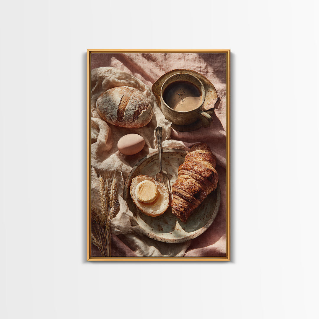 Painterly Eclair and Coffee Still Life Framed Canvas Print, Bakery Art, Bakery Decor, Abstract Art, Patisserie, BAK-2x3-92
