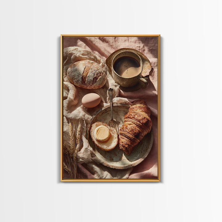 Painterly Eclair and Coffee Still Life Framed Canvas Print, Bakery Art, Bakery Decor, Abstract Art, Patisserie, BAK-2x3-92