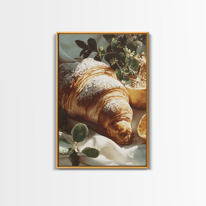 Almond Croissant Closeup Canvas Print, Bakery Art, Bakery, Bakery Decor, Oil Painting, Patisserie, Minimalist Decor, BAK-2x3-95