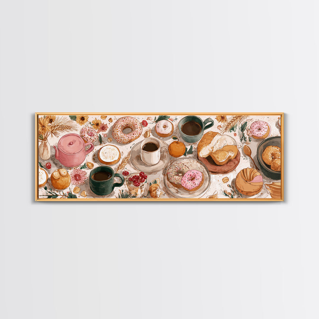 Whimsical Donut Assortment Framed Canvas Print, Bakery Art, Kitchen Art Print, Bakery Decor, Fine Art, Patisserie, Modern Decor, BAK-3x1-1