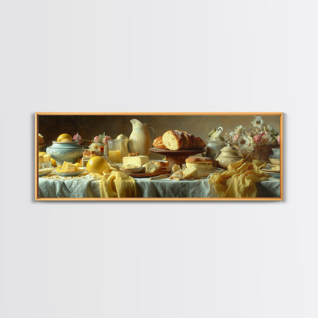 Tea and Scone Arrangement Framed Canvas Print, Bakery Art, Whimsical Wall Art, Bakery Decor, Fine Art, Patisserie, Luxury Decor, BAK-3x1-12