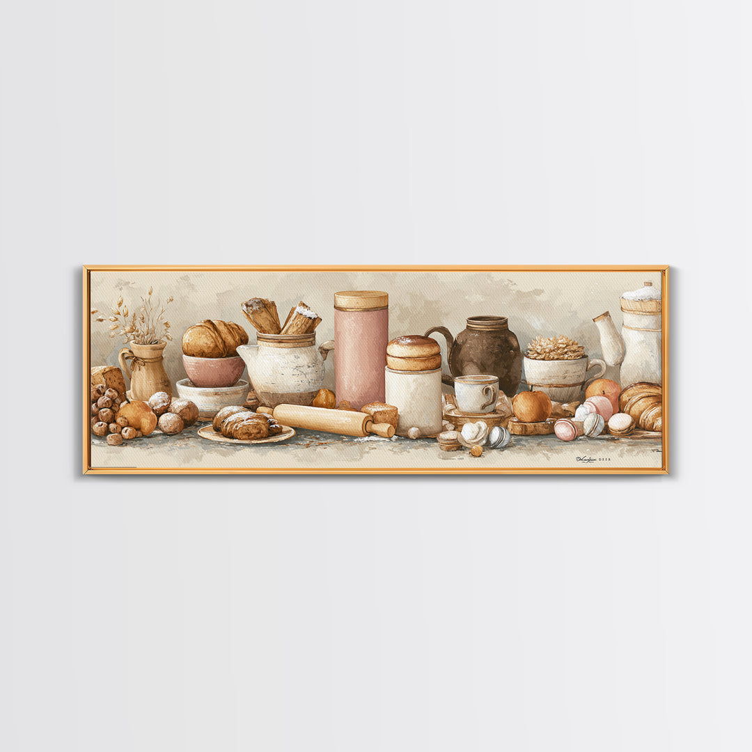 Patisserie Pattern of Rolling Pins and Pastries Canvas Print, Bakery Art, Coffee Wall Art, Bakery Decor, Fine Art, Patisserie, BAK-3x1-13