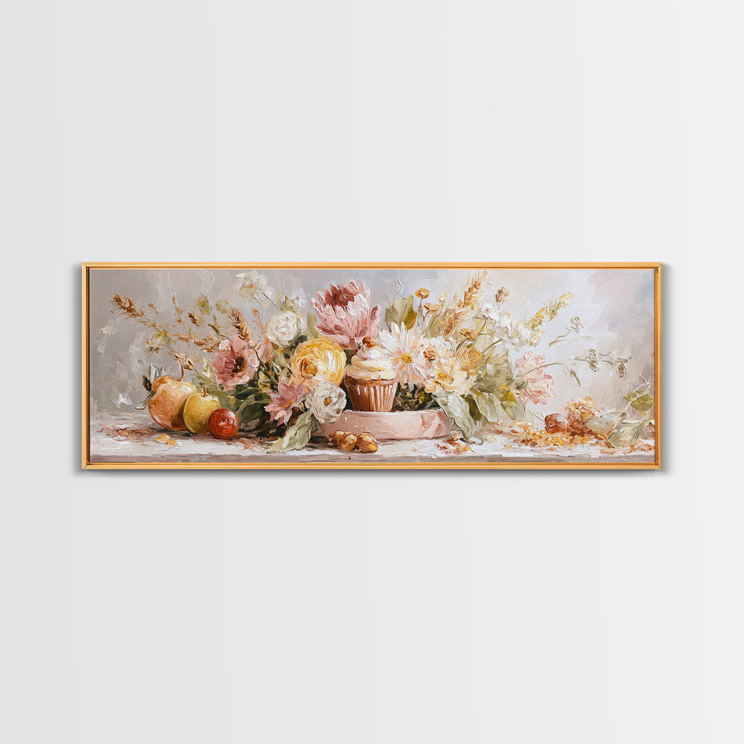 Cupcake Bouquet Painted Framed Canvas Print, Bakery Art, Room Decor, Bakery Decor, Fine Art, Patisserie, Digital Print, BAK-3x1-23