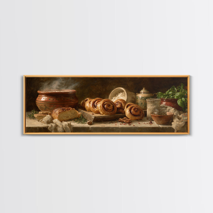 Cinnamon Rolls in a Warm Country Kitchen Framed Canvas Print, Bakery Art, Textured Painting, Bakery Decor, Fine Art, Patisserie, BAK-3x1-27