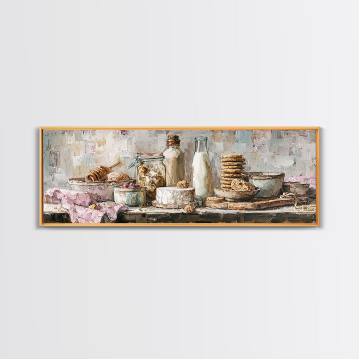 Milk Bottle and Cookies Nostalgic Still Life Canvas Print, Bakery Art, Kitchen Wall Decor, Bakery Decor, Fine Art, Patisserie, BAK-3x1-38