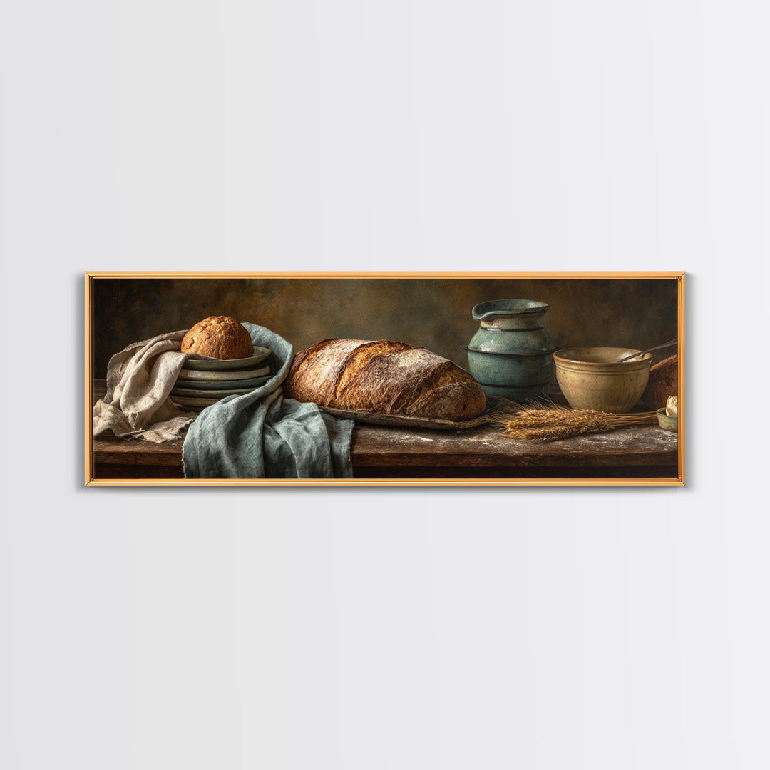 Rustic Loaf of Bread Framed Canvas Print, Bakery Art, Modern Decor, Bakery Decor, Fine Art, Patisserie, Wall Decor, Art Print, BAK-3x1-44