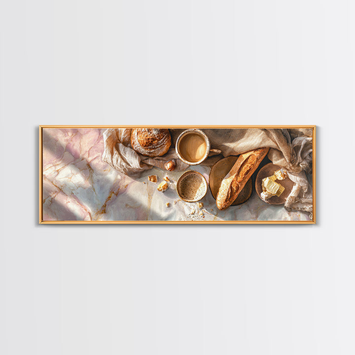 Baguette and Butter Still Life on Marble Canvas Print, Bakery Art, Textured Painting, Bakery Decor, Fine Art, Patisserie, BAK-3x1-48