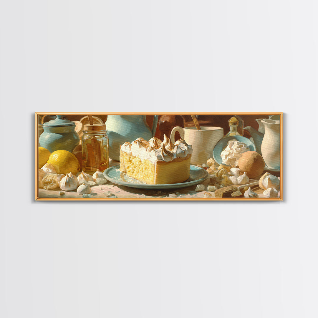Lemon Meringue Pie Slice Canvas Print, Bakery Art, Food Art, Bakery Decor, Watercolor Art, Patisserie, Kids Art, BAK-3x1-50