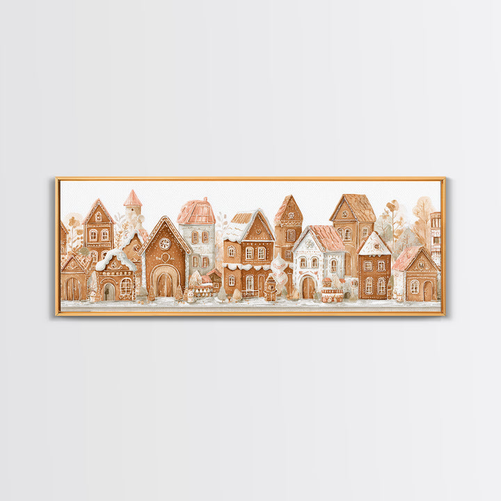 Gingerbread Houses in Charming Folk Art Style Canvas Print, Bakery Art, Kids Art, Bakery Decor, Fine Art, Patisserie, BAK-3x1-54