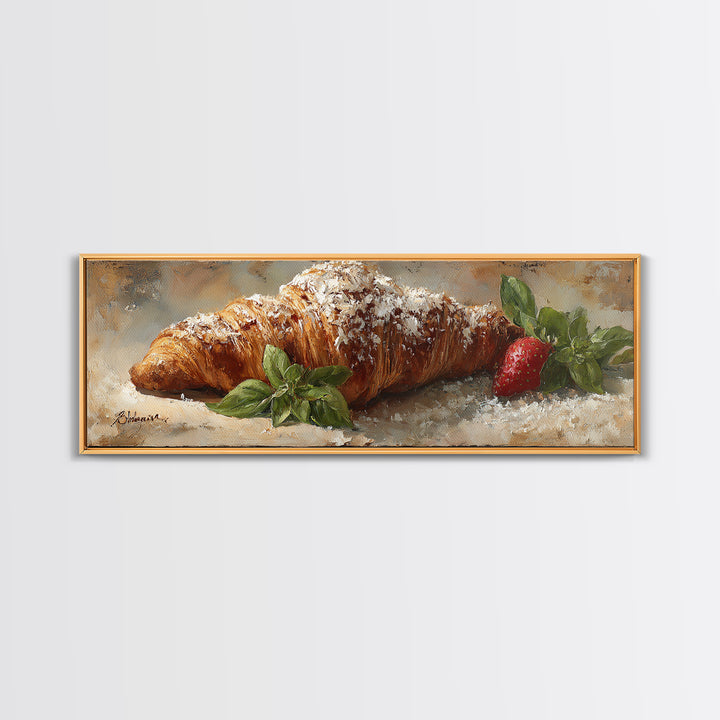 Almond Croissant Closeup Framed Canvas Print, Bakery Art, Print, Bakery Decor, Fine Art, Patisserie, Food Art, Kitchen Print, BAK-3x1-55
