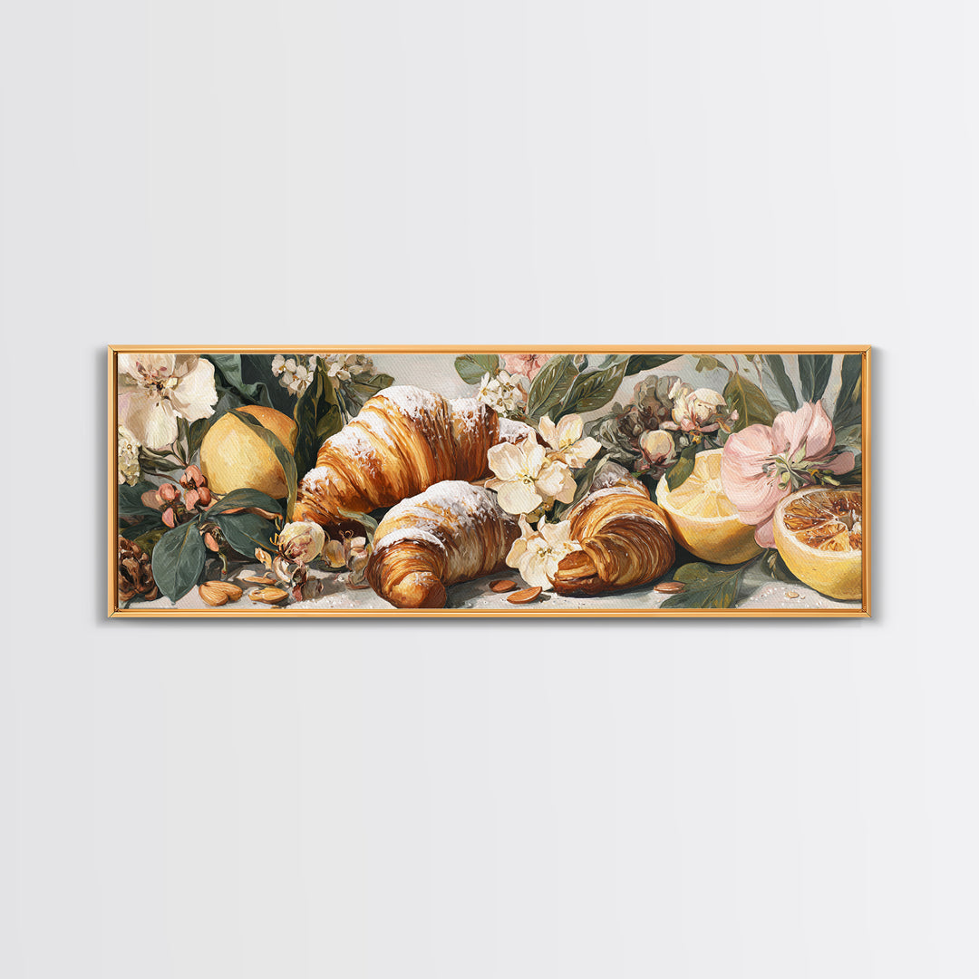 Almond Croissant Closeup Framed Canvas Print, Bakery Art, Statement Artwork, Bakery Decor, Fine Art, Patisserie, Art Print, BAK-3x1-7