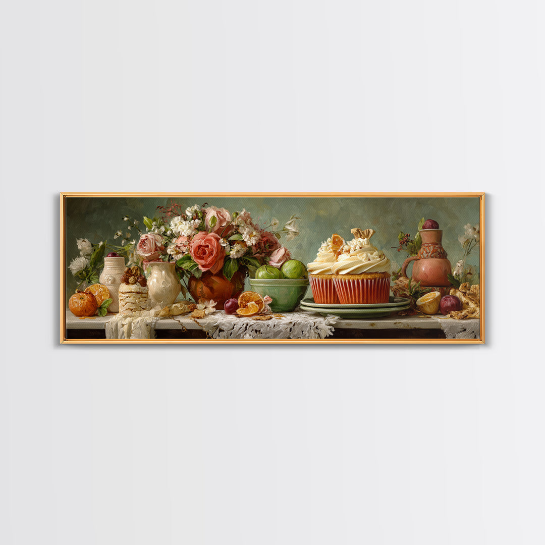 Cupcake Bouquet Painted Canvas Print, Bakery Art, Kitchen Wall Decor, Bakery Decor, Fine Art, Patisserie, Whimsical Wall Art, BAK-3x1-71