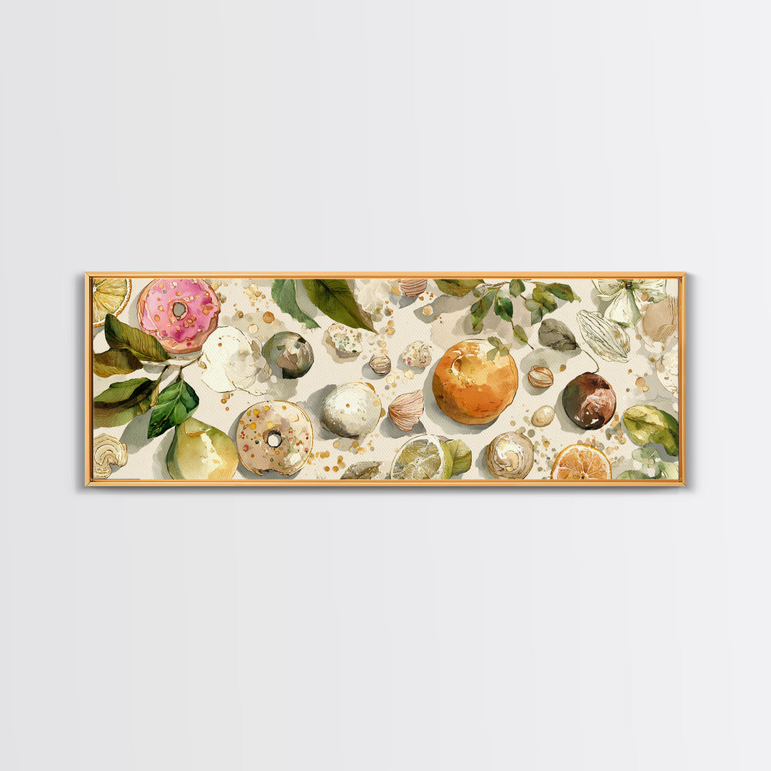 Whimsical Donut Assortment Framed Canvas Print, Bakery Art, Neutral Decor, Bakery Decor, Fine Art, Patisserie, Home Decor, BAK-3x1-73