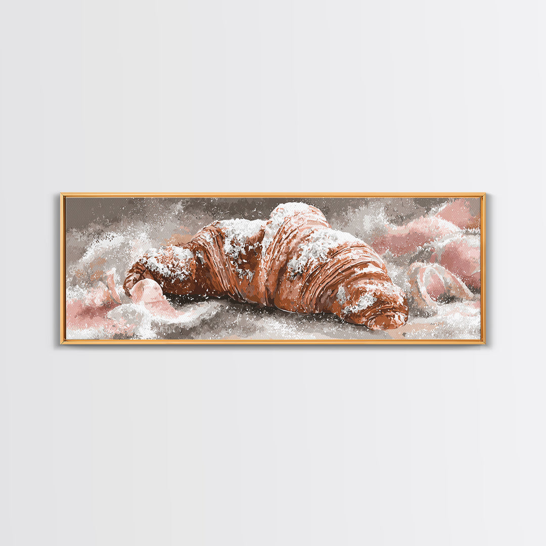 Almond Croissant Closeup Framed Canvas Print, Bakery Art, Kitchen Prints, Bakery Decor, Oil Painting, Patisserie, Fine Art, BAK-3x1-79