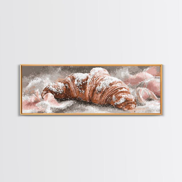 Almond Croissant Closeup Framed Canvas Print, Bakery Art, Kitchen Prints, Bakery Decor, Oil Painting, Patisserie, Fine Art, BAK-3x1-79