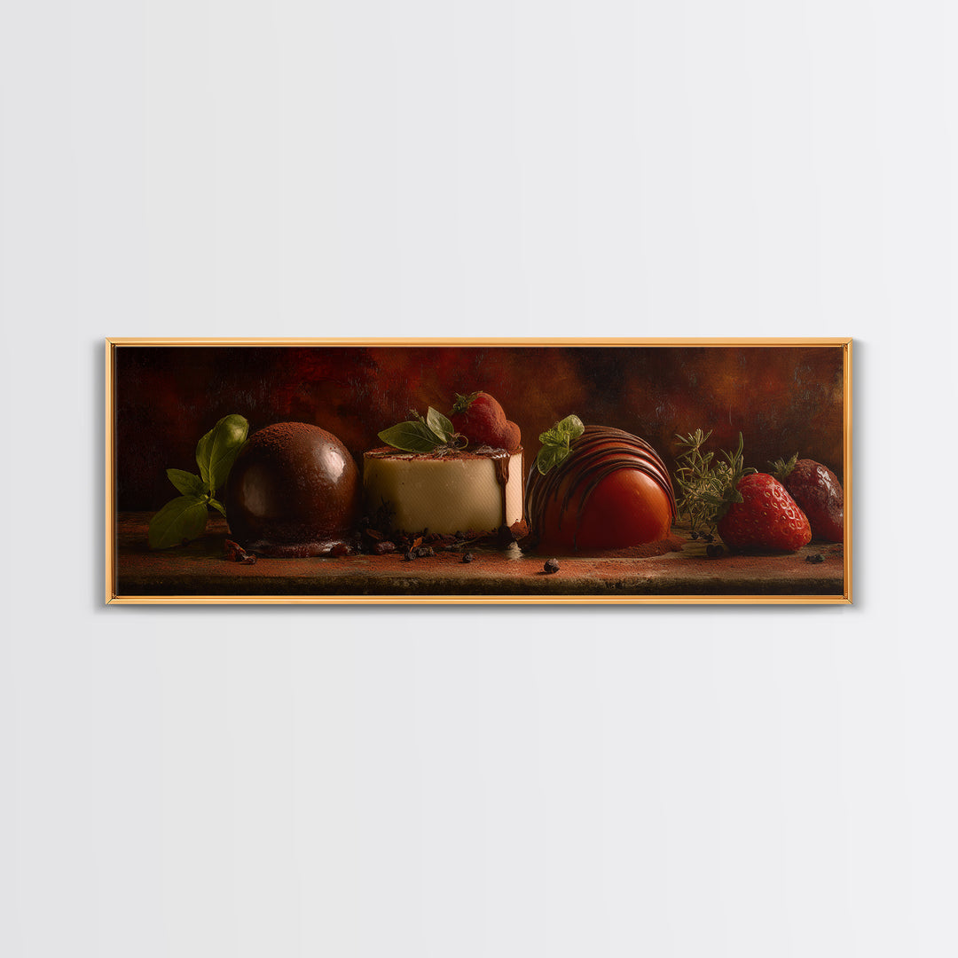 Chocolate Truffle Still Life Canvas Print, Bakery Art, Kitchen Art, Bakery Decor, Fine Art, Patisserie, Neutral Wall Art, BAK-3x1-83
