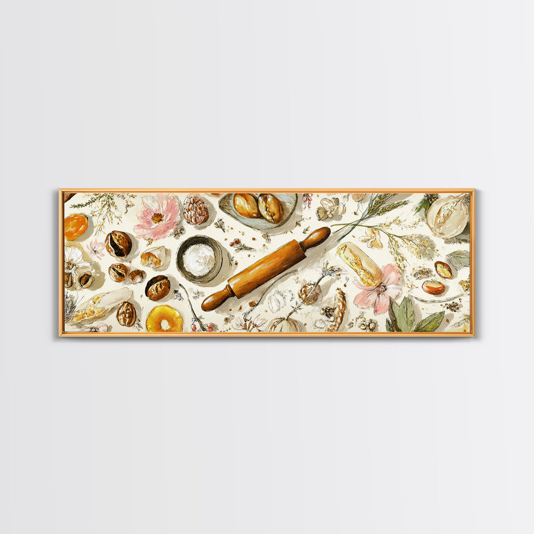 Patisserie Pattern of Rolling Pins and Pastries Canvas Print, Bakery Art, Bakery, Bakery Decor, Oil Painting, Patisserie, BAK-3x1-85