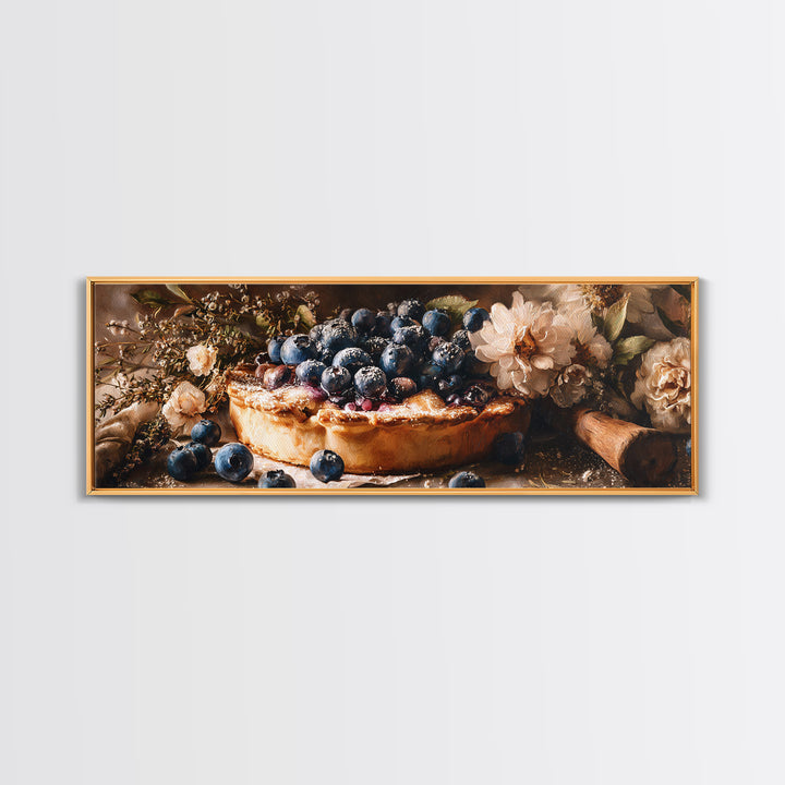 Blueberry Galette with Rustic Farmhouse Texture Framed Canvas Print, Bakery Art, Watercolor Painting, Bakery Decor, Patisserie, BAK-3x1-87
