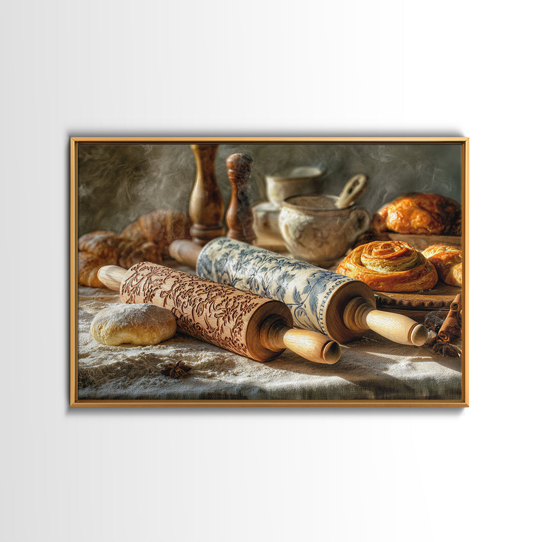 Patisserie Pattern of Rolling Pins and Pastries Canvas Print, Bakery Art, Kitchen Art Print, Bakery Decor, Fine Art, Patisserie, BAK-3x2-1