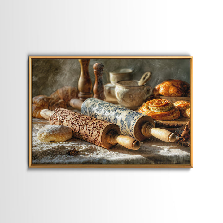 Patisserie Pattern of Rolling Pins and Pastries Canvas Print, Bakery Art, Kitchen Art Print, Bakery Decor, Fine Art, Patisserie, BAK-3x2-1