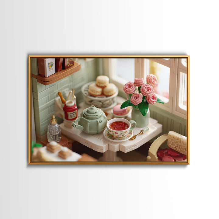 Tea and Scone Arrangement Framed Canvas Print, Bakery Art, Whimsical Wall Art, Bakery Decor, Fine Art, Patisserie, Luxury Decor, BAK-3x2-24