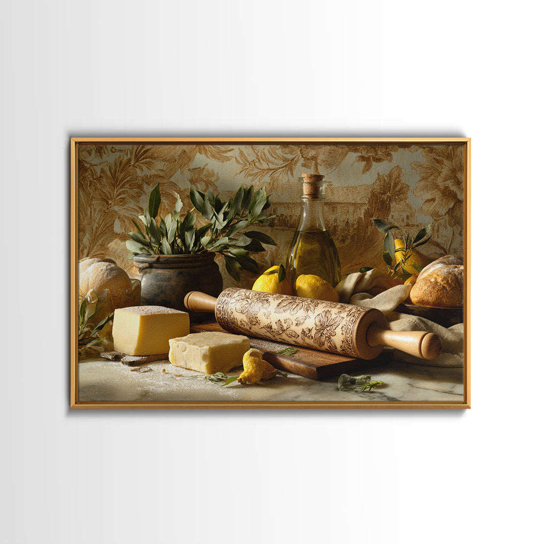 Patisserie Pattern of Rolling Pins and Pastries Framed Canvas Print, Bakery Art, French Wall Art, Bakery Decor, Abstract Art, BAK-3x2-25