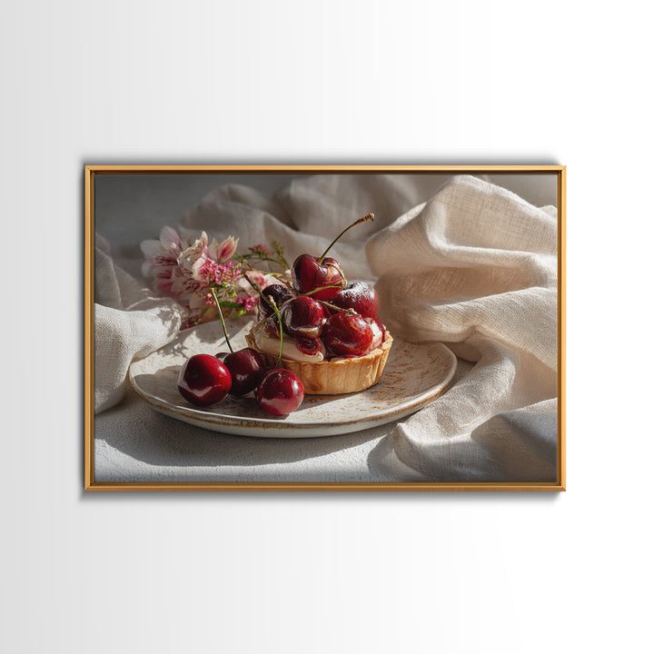 Cherry Tart Still Life Canvas Print, Bakery Art, Kids Art, Bakery Decor, Fine Art, Patisserie, Minimalist Decor, BAK-3x2-33