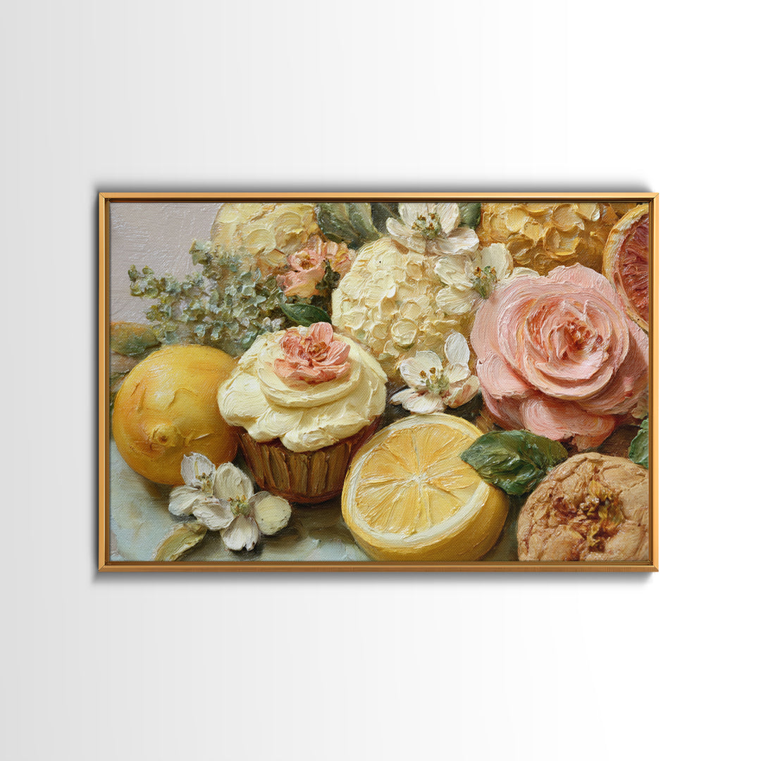 Cupcake Bouquet Painted Framed Canvas Print, Bakery Art, Room Decor, Bakery Decor, Fine Art, Patisserie, Digital Print, BAK-3x2-35
